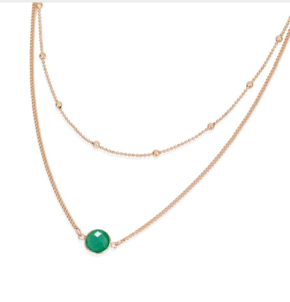 2fold necklace-gold-lightgreengemstone